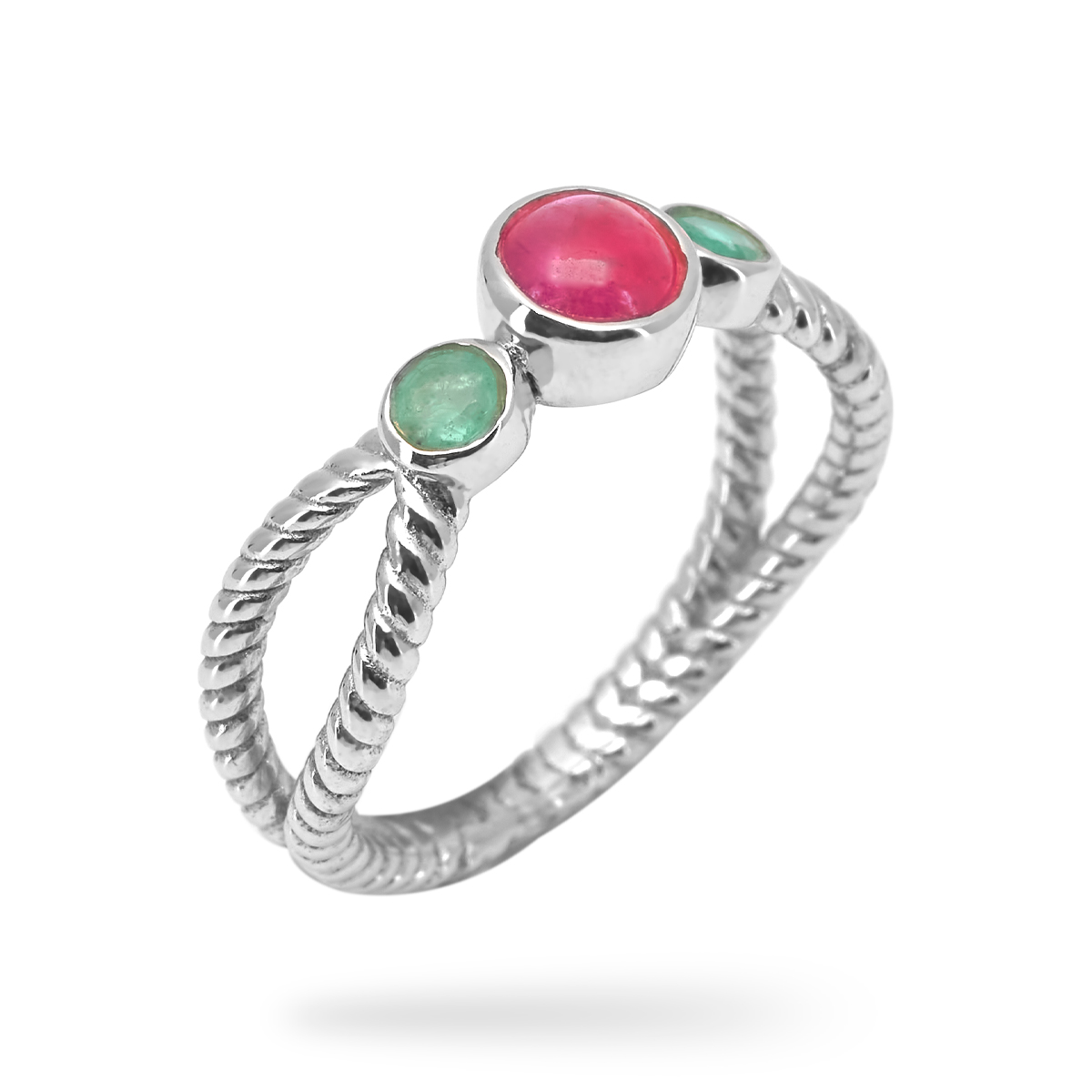 Bague rubis, emeraude argent Moira